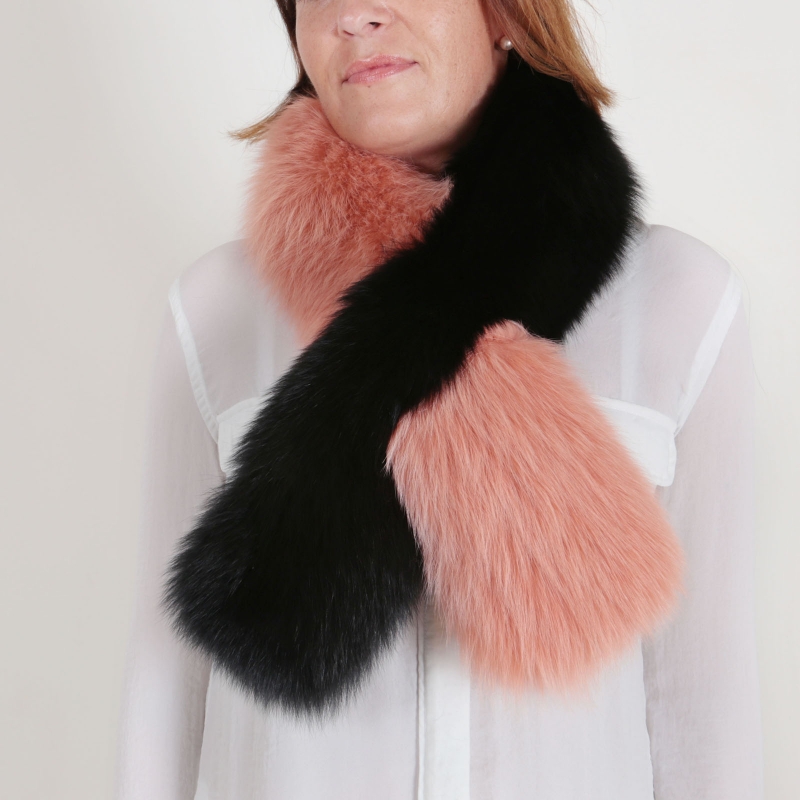 EYES ON MISHA fox fur stole Twist black orange SAMPLE