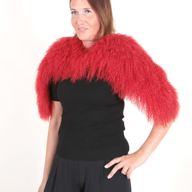 EYES ON MISHA Mongolian sheepskin shrug Paris red