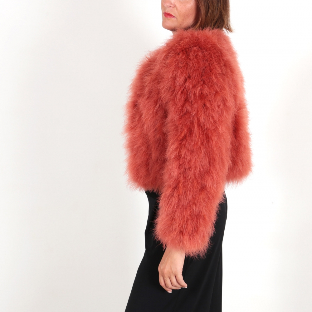 EYES ON MISHA chaqueta bolero de plumas La Fiffi naranja tostado