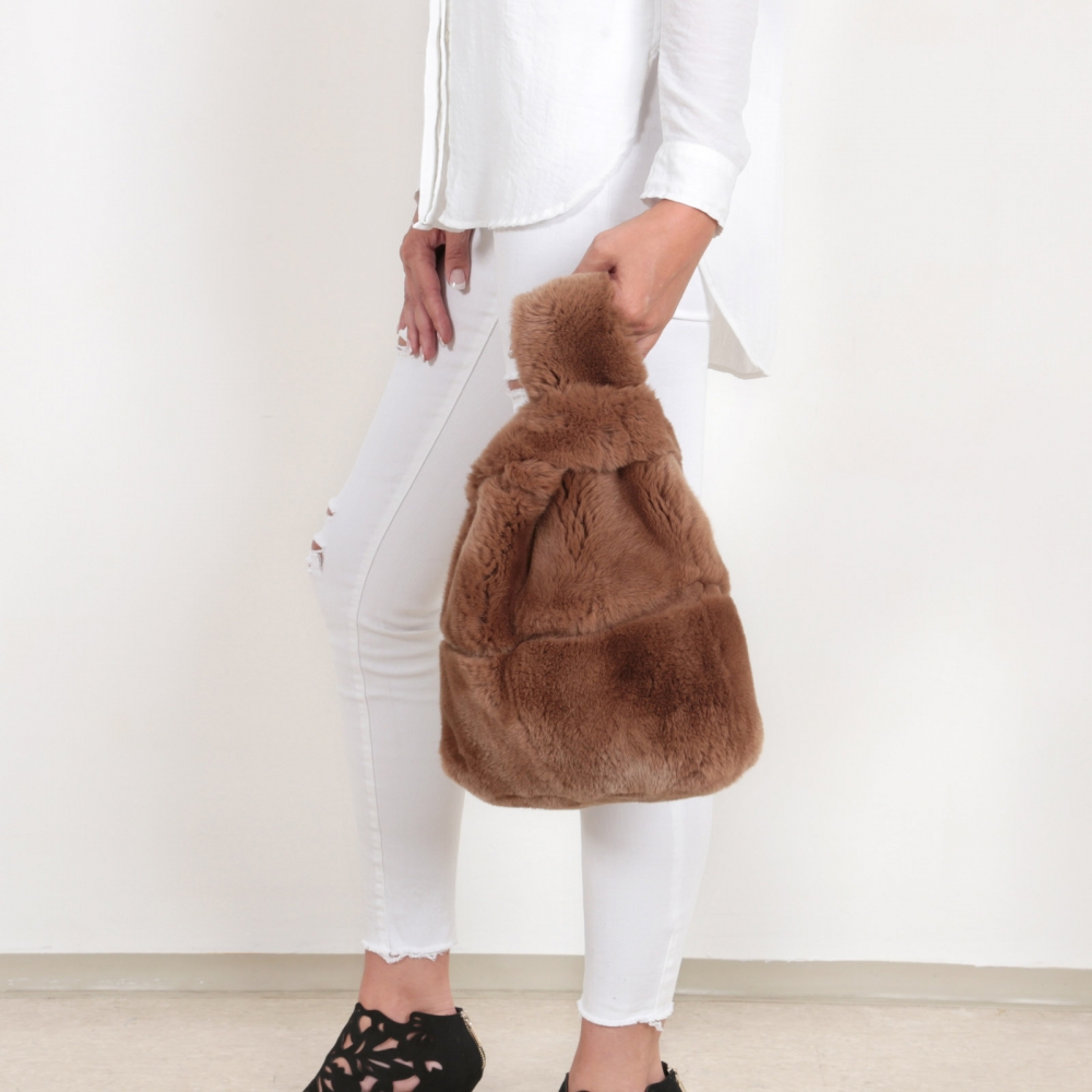 EYES ON MISHA rex rabbit fur bag Lapinette toffee brown